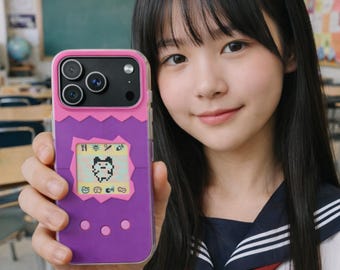 Retro Virtual Pet iPhone Case 90s Digital Toy Style Phone Cover Y2K Pixel Pet Aesthetic iPhone 17 16 15 14 13 12 Pro Max Case