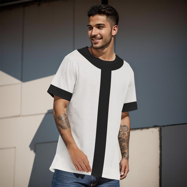 Black and White Round Neck Short Sleeve Adult Costume T-Shirt 10