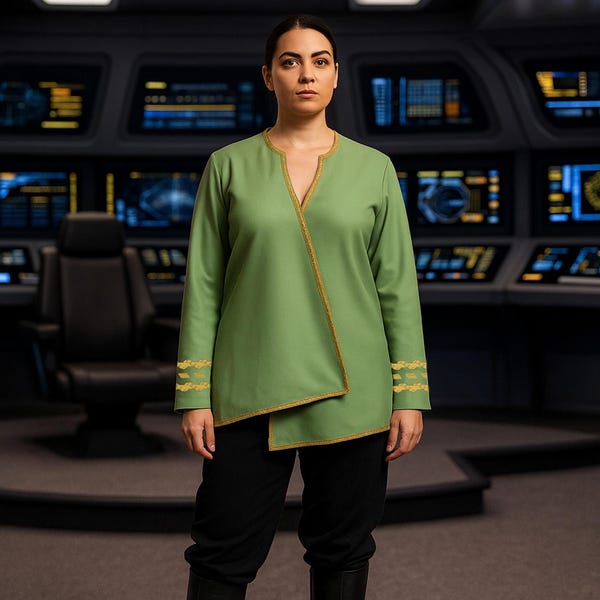 Female Starship Captain's Green Simulated Wrap Look Starfleet Uniform Costume