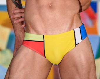 Mondrian Style Men's Swim Brief Swimsuit