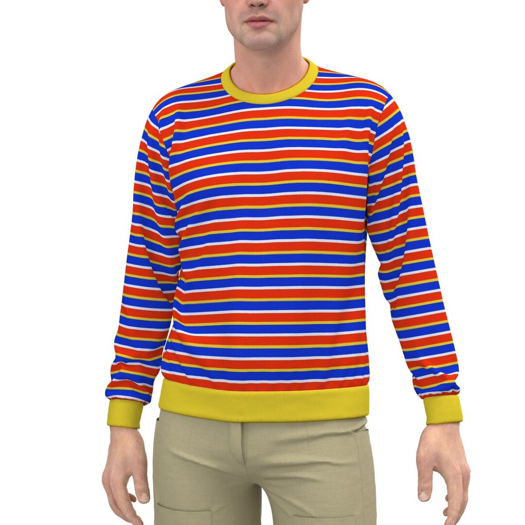 Red and Blue Striped Men's Sweatshirt With Yellow Accents Costume