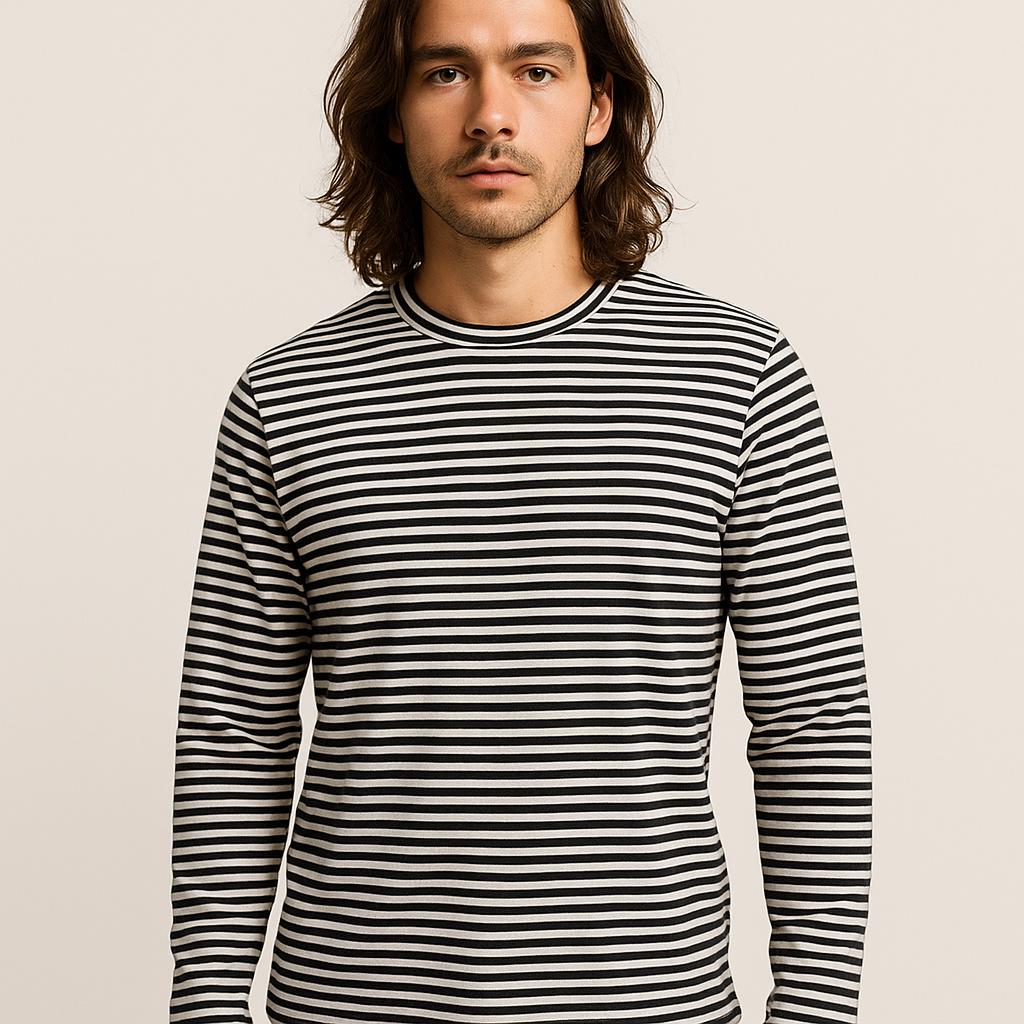 Disfraz de camisa de manga larga con rayas blancas y negras inspirado en Cobain