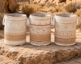 Boho Ceramic Look Laundry Hampers - Earth Tones