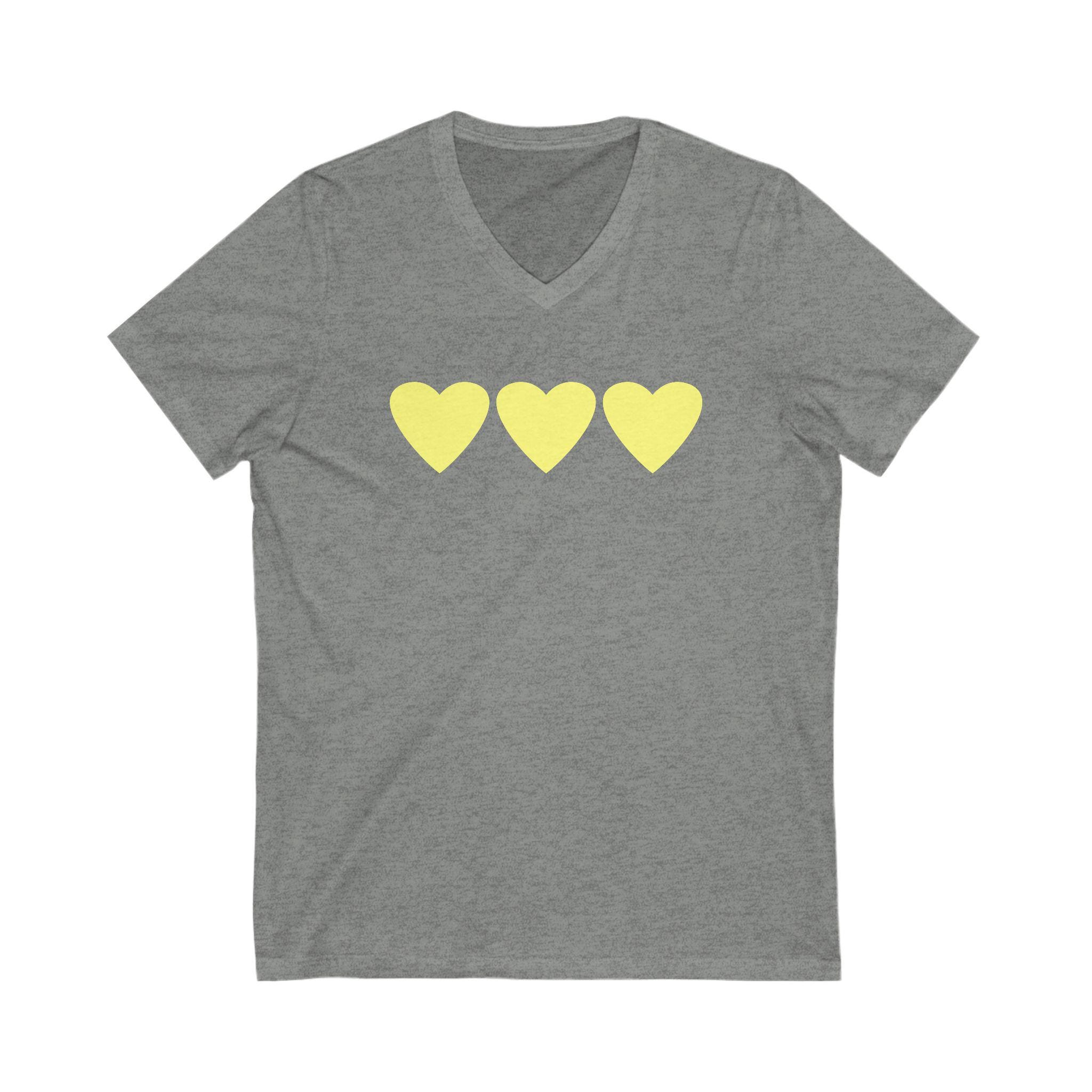 3 Yellow Hearts Shirt Gray Short Sleeve Mikoto V-neck Tee Cosplay 