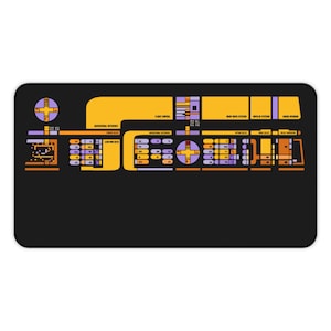 May include: A black and yellow Star Trek inspired mousepad with a control panel design. The panel features labels for "Navigation Reference", "Flight Control", "Warp Drive System", "Impulse", and "Energy Distribution".