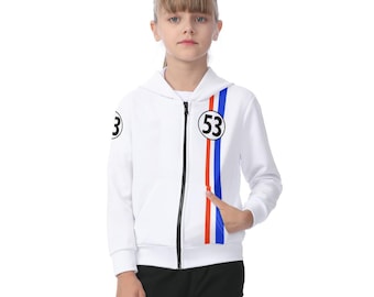 Kids 53 Racing Hoodie Red White Blue Costume Zip
