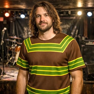 Cobain-Look Braunes Hemd Grün gestreiftes T-Shirt Pullover Tribut