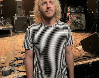 Black and White Striped Shirt Short Sleeve Cobain Inspired