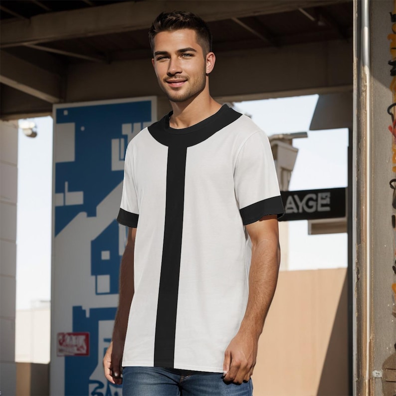 Black and White Round Neck Short Sleeve Adult Costume T-Shirt 10