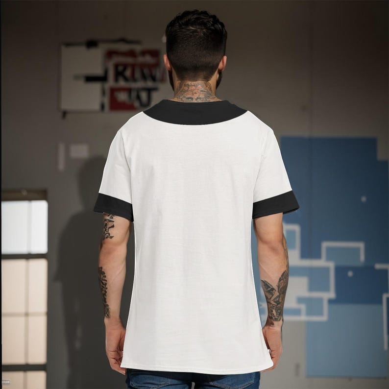 Black and White Round Neck Short Sleeve Adult Costume T-Shirt 10