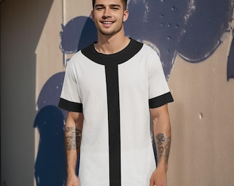 Black and White Round Neck Short Sleeve Adult Costume T-Shirt 10