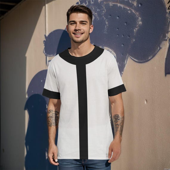 Black and White Round Neck Short Sleeve Adult Costume T-Shirt 10