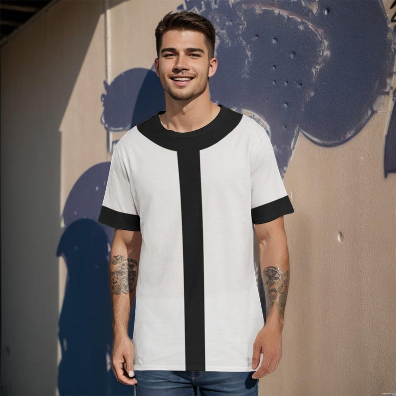 Black and White Round Neck Short Sleeve Adult Costume T-Shirt 10