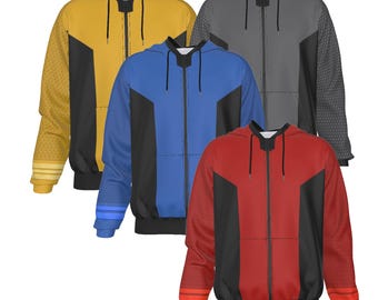 Starship Uniform Inspired Zip Up Hoodie - Red Yellow Gold Blue Gray Black - Starfleet Landing Party Field Jacket