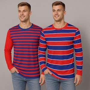 The Strongest Man In The World Shirt Costume Red and Blue Striped Shirt