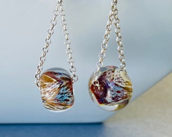 Boro Glass Earrings, Tan and Purple lampwork Earrings