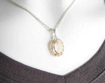 Crystal Oval Necklace - Sterling Silver and Light Tan