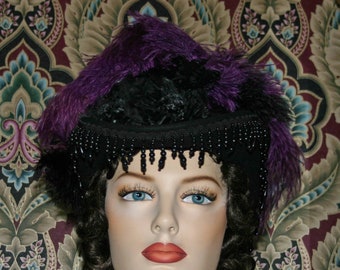 Fashion Hat, Victorian Hat, Riding Hat, Sidesaddle Hat, SASS, Black & Purple Hat, Western Hat, Cocktail Hat, Kentucky Derby Hat - Denver