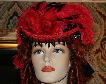 Victorian French Fashion Hat SASS Red Women's Tea Party Hat Cocktail - Valerie - designed for lady's Victorian and Edwardian events