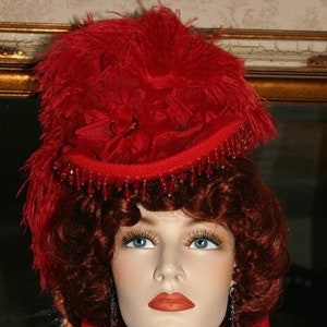 Victorian French Fashion Hat Red Tea Party Hat SASS Riding - Rosalie  - designed for lady's Victorian and Edwardian events