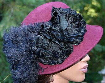 Downton Abbey Hat, Flapper Hat, Edwardian Hat, Winter Hat, Gatsby Hat, Tea Party Hat, Cloche Hat, Women's Black Hat - Lady Marguerite