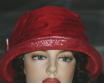 Red Kentucky Derby Hat, Ascot Hat, Cloche Hat, Flapper Hat, Gatsby Hat, Downton Abbey Hat, Church Hat - Mademoiselle Suzette