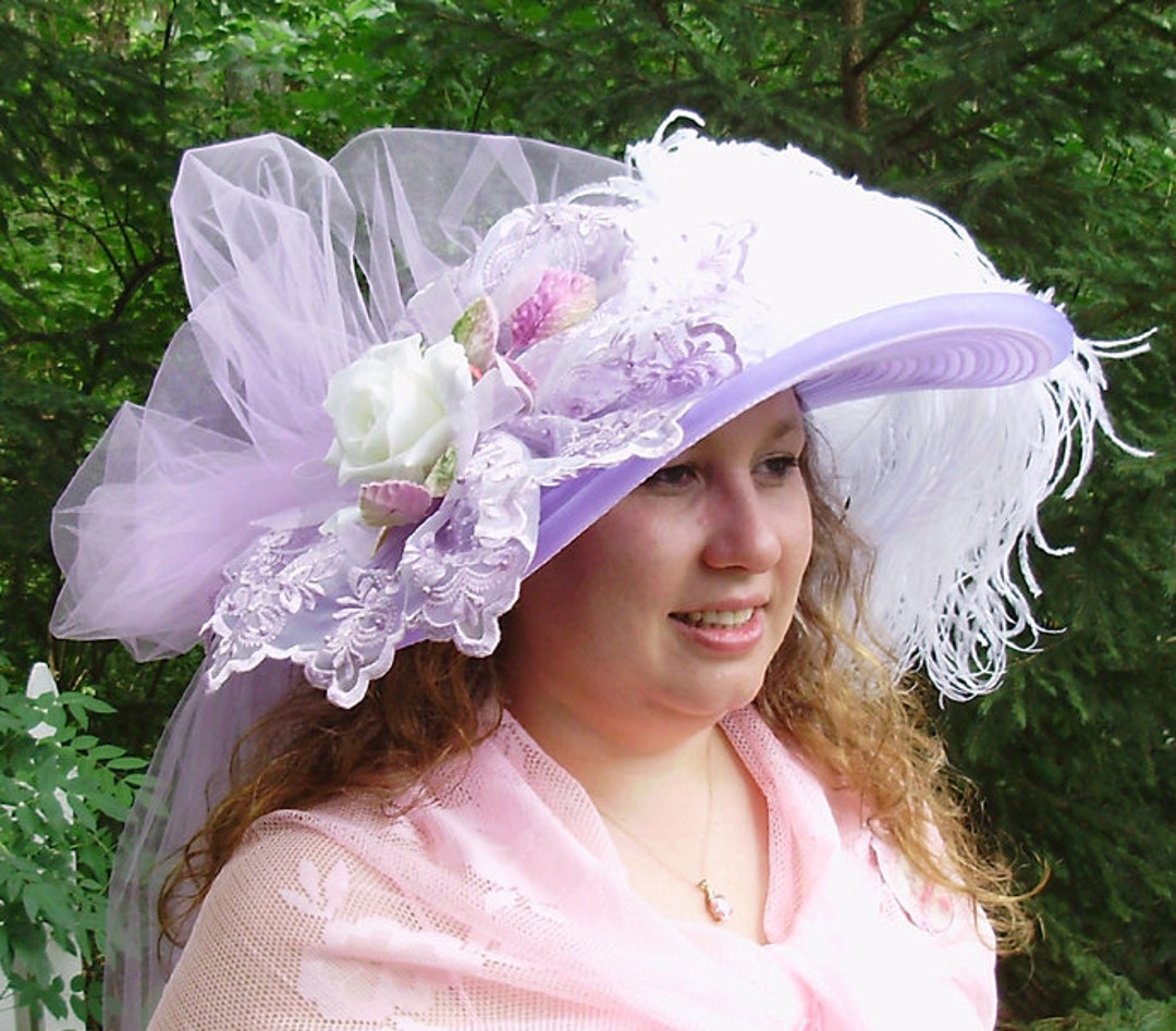Victorian Tea Party Hat Antique Style Titanic Tea Hat Lavender White