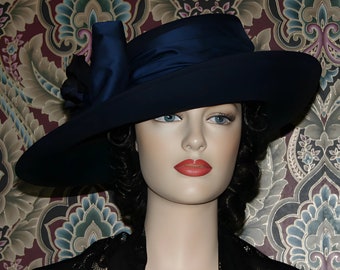 Edwardian Titanic Hat Women's Fashion Hat Navy Blue Tea Party Hat - Lady Olivia- designed for lady's Victorian and Edwardian events