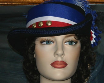 Victorian Cosplay Hat Women's Riding Hat Patriotic Hat Tea Party Civil War Hat Handmade- designed for lady's Victorian and Edwardian events