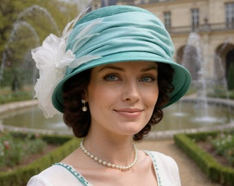 Seafoam Green Sinamay Cloche Hat: 1920s Flapper Style