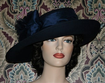 Edwardian Hat, Kentucky Derby Hat, Titanic Hat, Fashion Hat, Womens Hat, Tea Party Hat, Church Hat, Navy Blue Hat, Ascot Hat - Lady Olivia