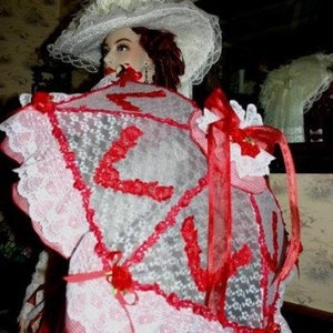 Victorian Wedding Fantasy Parasol Edwardian Parasol Red Gingham - Country Girl- designed for lady&#39;s Victorian and Edwardian events