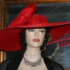 Kentucky Derby Women's Hat Edwardian Wide Brim Fashion Hat Red Society Tea Hat - Titanic- designed for lady's Victorian and Edwardian events