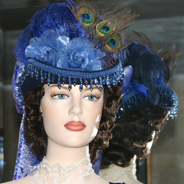 Fashion Hat, Victorian Hat, SASS Hat, Sidesaddle Hat, Riding Hat, Tea Party Hat, Blue Hat, Western Hat, Kentucky Derby Hat - Rapid City