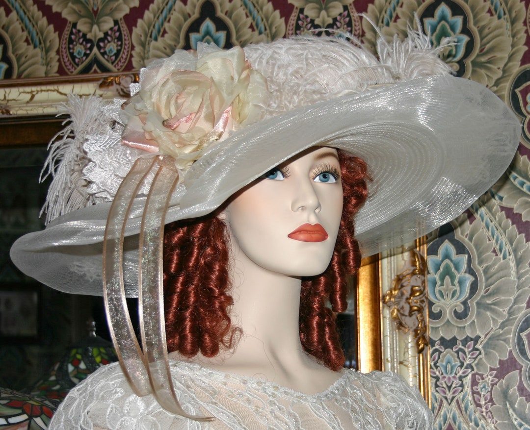 Edwardian Hat Tea Party Hat Derby Day Hat Lace Feathers Hat Handmade