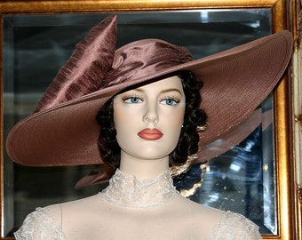 Wide Brim Kentucky Derby Hat: Edwardian Hat, Silk Hatband & Bow - Titanic