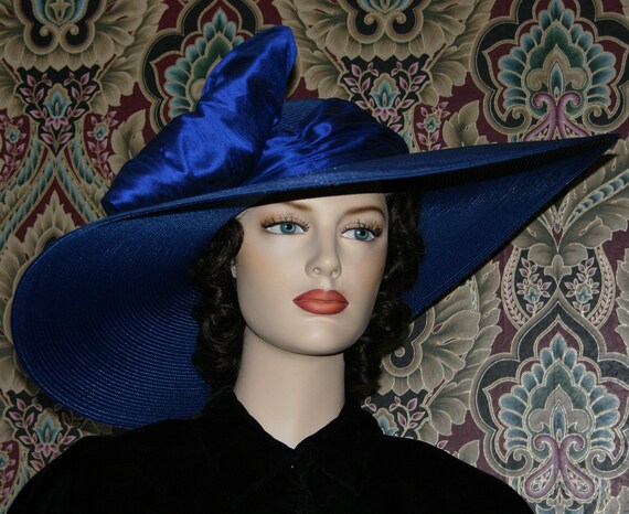 Cobalt Blue Kentucky Derby Hat: Wide Brim Silk Bow  display picture 3