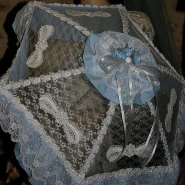 Victorian Wedding Parasol Fantasy Edwardian Parasol Blue Gingham - Country Girl- designed for lady's Victorian and Edwardian events