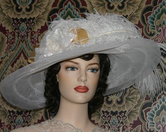 Edwardian Church Hat, Kentucky Derby Hat, Womens Hat, Wide Brim Hat, Holiday Hat