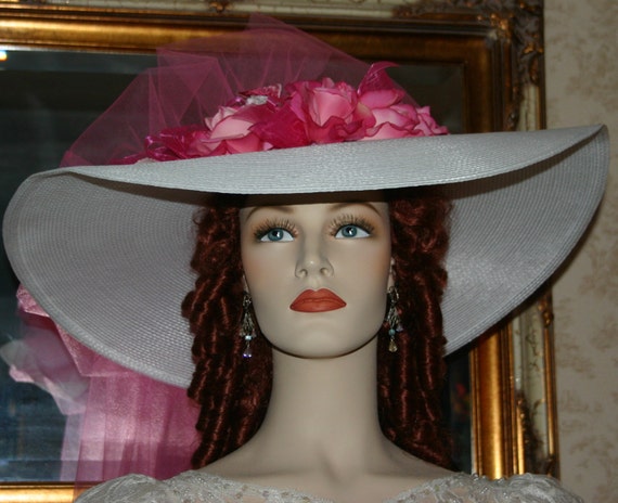 Southern Belle Tea Party Hat: White Straw Kentucky Derby Hat  display picture 3
