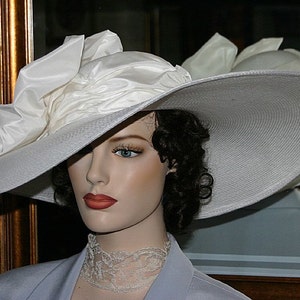 Women's White Kentucky Derby Hat Edwardian Tea Party Hat Wide Brim Wedding Hat - Titanic- designed for lady's Victorian and Edwardian events