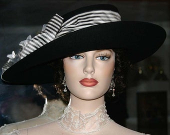 Edwardian Fashion Tea Hat Womens Winter Wool Hat Derby Hat for Mom - Lady Olivia- designed for lady&#39;s Victorian and Edwardian events