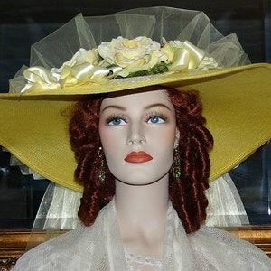 Women&#39;s Victorian Southern Belle Hat Wedding Roses Church Hat - Sweetheart of Texas - designed for lady&#39;s Victorian and Edwardian events
