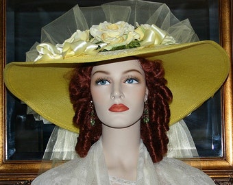 Kentucky Derby Hat, Ascot Hat, Victorian Hat, Southern Belle Wedding Hat, Church Hat, 22 inch Women's Wide Brim - Sweetheart of Texas