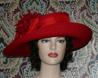 Kentucky Derby Hat Ascot Edwardian Tea Hat Titanic Hat Somewhere in Time Hat Downton Abbey Hat Women's Red Hat - Lady Olivia