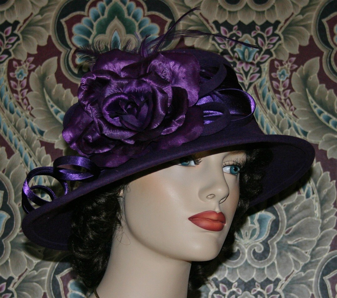 Edwardian Wool Tea Hat Womens Purple Dress Hat Winter Fashion Etsy