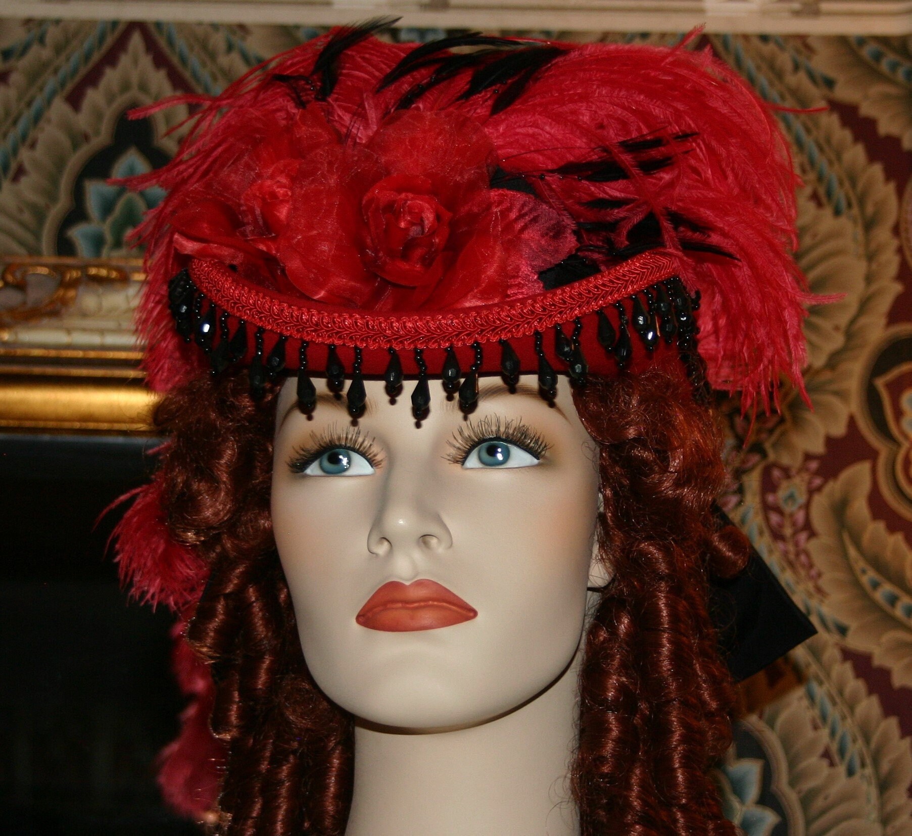 Red And Black Kentucky Derby Hats Victorian Hat, Riding Hat, Kentucky Derby Hat, SASS Hat, Red Hat, Western Hat, Cocktail Hat, Red Black Hat - Moulin Rouge