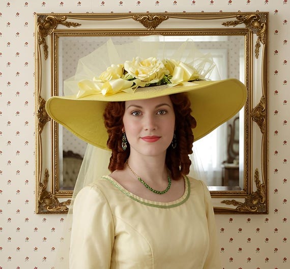 Victorian Southern Belle Hat: Roses, Lace, Edwardian Wedding Hat