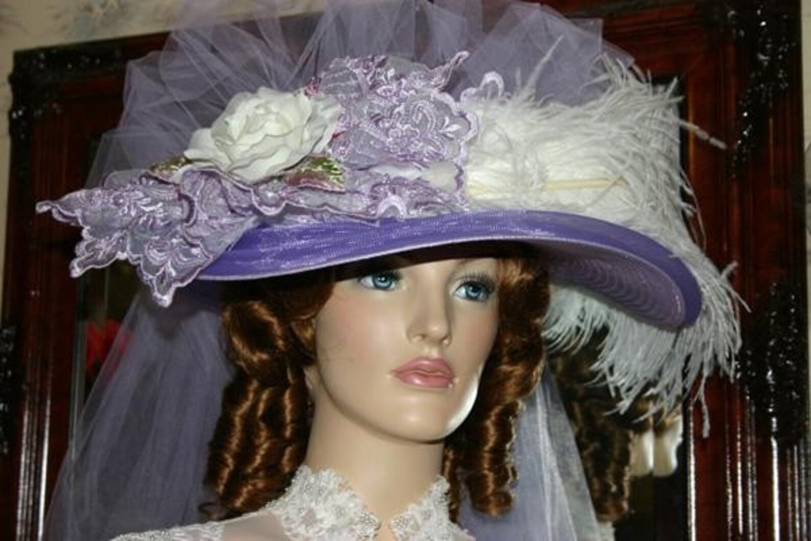 Victorian Tea Party Hat Antique Style Titanic Tea Hat Lavender White