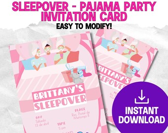 Sleepover Editable Birthday Pajama Party Invitation, Edit Yourself, Print or Text, Instant Download, Easy to use